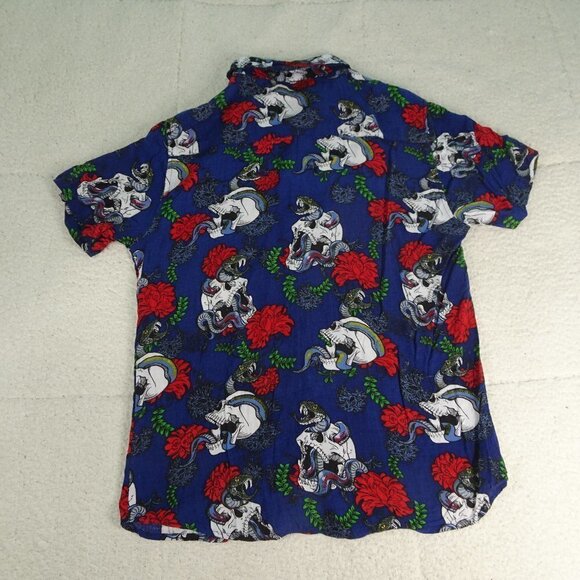 Brave Soul Blue Skull/Snake & Carnation Shirt Med - Picture 2 of 5